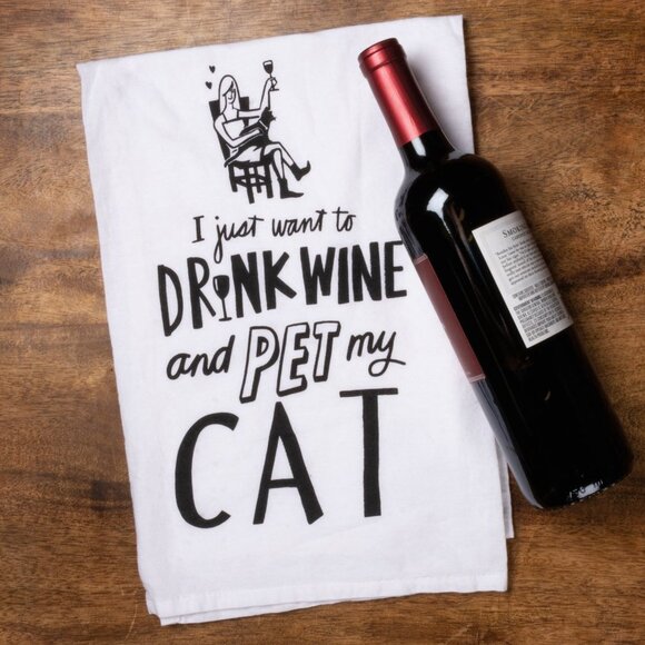 Dish Towel - Drink Wine And Pet My Cat - Picture 1 of 4